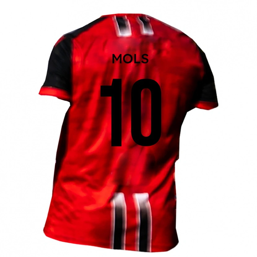 Danxen Bambino Maglia Stefan Mols #10 Rosso Nero Kit Gara Home 2025/26 Maglietta