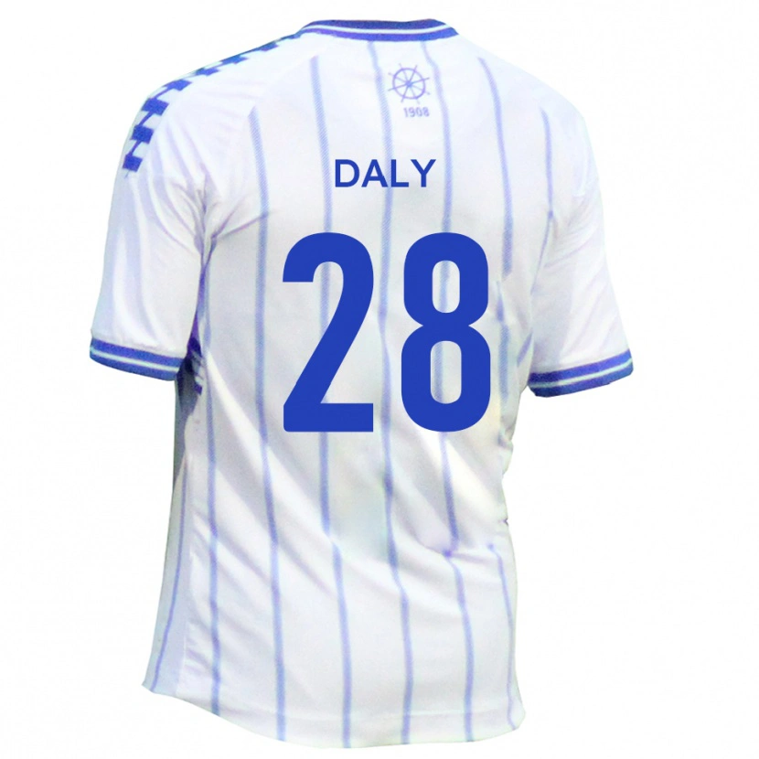 Danxen Bambino Maglia Matty Daly #28 Bianco Blu Kit Gara Home 2025/26 Maglietta