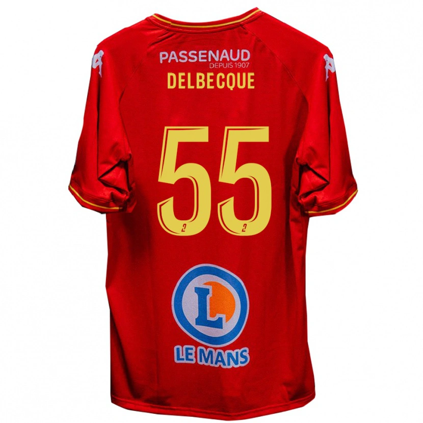 Danxen Bambino Maglia Augustin Delbecque #55 Rosso Giallo Kit Gara Home 2025/26 Maglietta