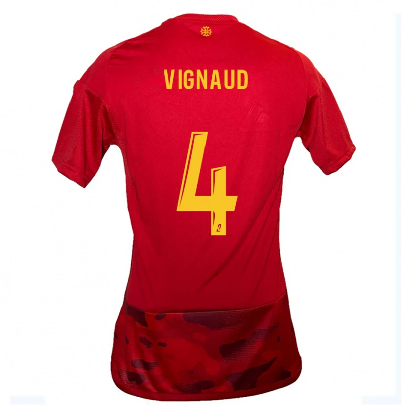 Danxen Bambino Maglia Emile Vignaud #4 Rosso Giallo Kit Gara Home 2025/26 Maglietta