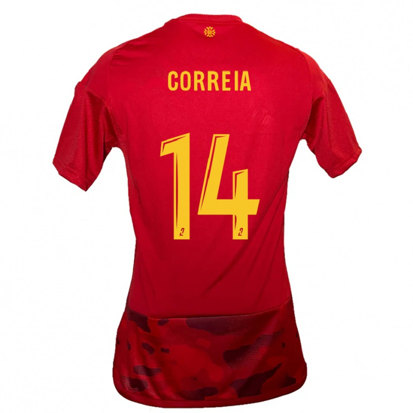 Danxen Bambino Maglia Tiago Correia #14 Rosso Giallo Kit Gara Home 2025/26 Maglietta