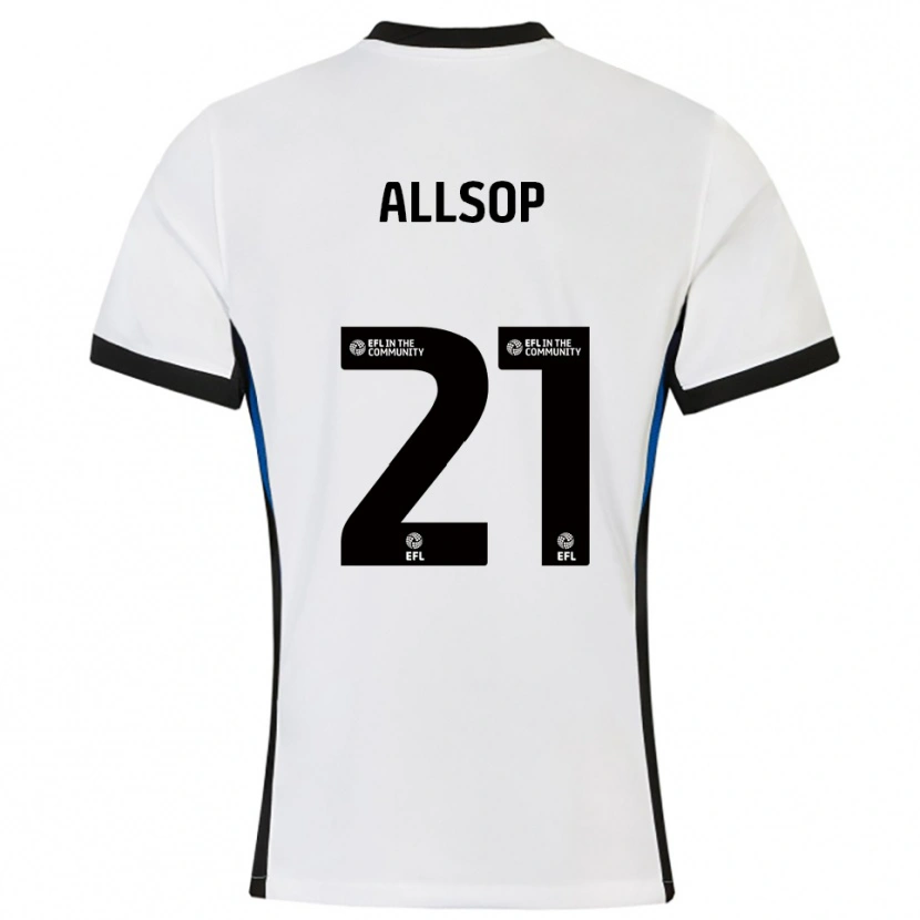 Danxen Bambino Maglia Ryan Allsop #21 Bianco Blu Kit Gara Away 2025/26 Maglietta