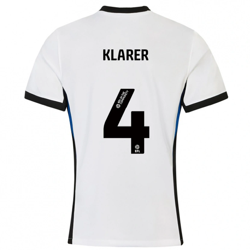 Danxen Bambino Maglia Christoph Klarer #4 Bianco Blu Kit Gara Away 2025/26 Maglietta