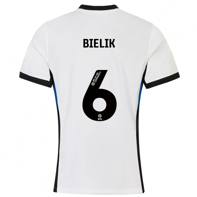 Danxen Bambino Maglia Krystian Bielik #6 Bianco Blu Kit Gara Away 2025/26 Maglietta
