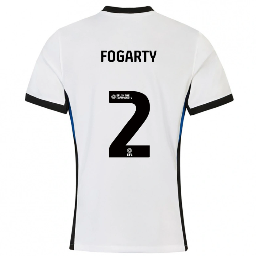 Danxen Bambino Maglia Tom Fogarty #2 Bianco Blu Kit Gara Away 2025/26 Maglietta