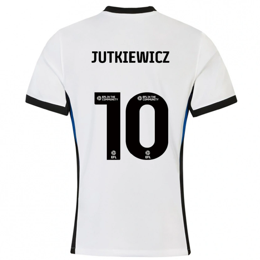 Danxen Bambino Maglia Lukas Jutkiewicz #10 Bianco Blu Kit Gara Away 2025/26 Maglietta
