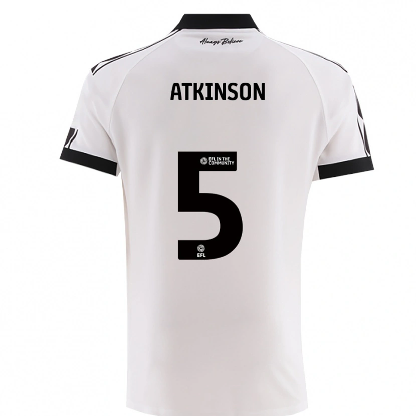 Danxen Bambino Maglia Rob Atkinson #5 Bianco Nero Kit Gara Away 2025/26 Maglietta