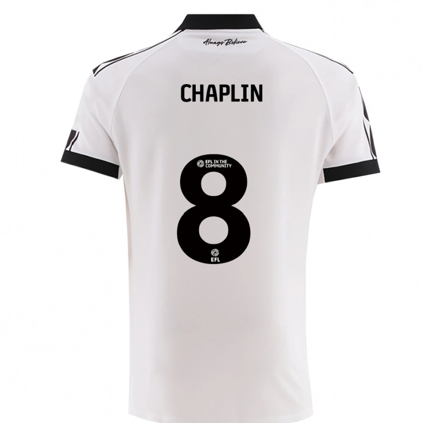 Danxen Bambino Maglia Tom Chaplin #8 Bianco Nero Kit Gara Away 2025/26 Maglietta