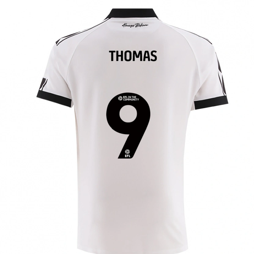 Danxen Bambino Maglia Olly Thomas #9 Bianco Nero Kit Gara Away 2025/26 Maglietta