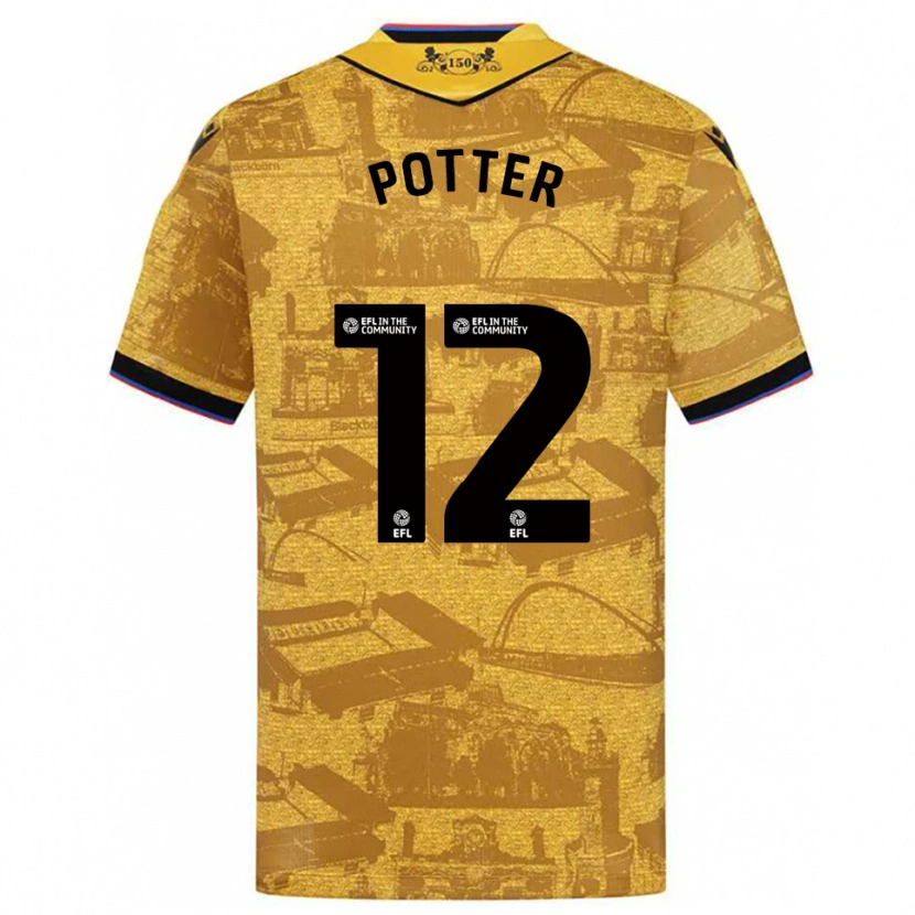 Danxen Bambino Maglia Aaron Potter #12 Oro Nero Kit Gara Away 2025/26 Maglietta