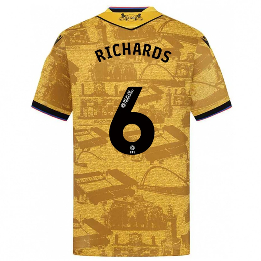 Danxen Bambino Maglia Jade Richards #6 Oro Nero Kit Gara Away 2025/26 Maglietta