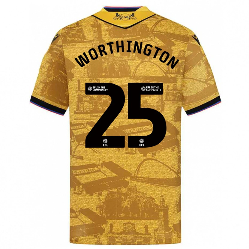 Danxen Bambino Maglia Nicola Worthington #25 Oro Nero Kit Gara Away 2025/26 Maglietta