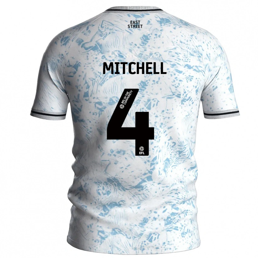 Danxen Bambino Maglia Alex Mitchell #4 Bianco Azzurro Cielo Kit Gara Away 2025/26 Maglietta