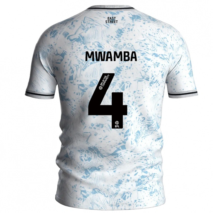 Danxen Bambino Maglia Alan Mwamba #4 Bianco Azzurro Cielo Kit Gara Away 2025/26 Maglietta