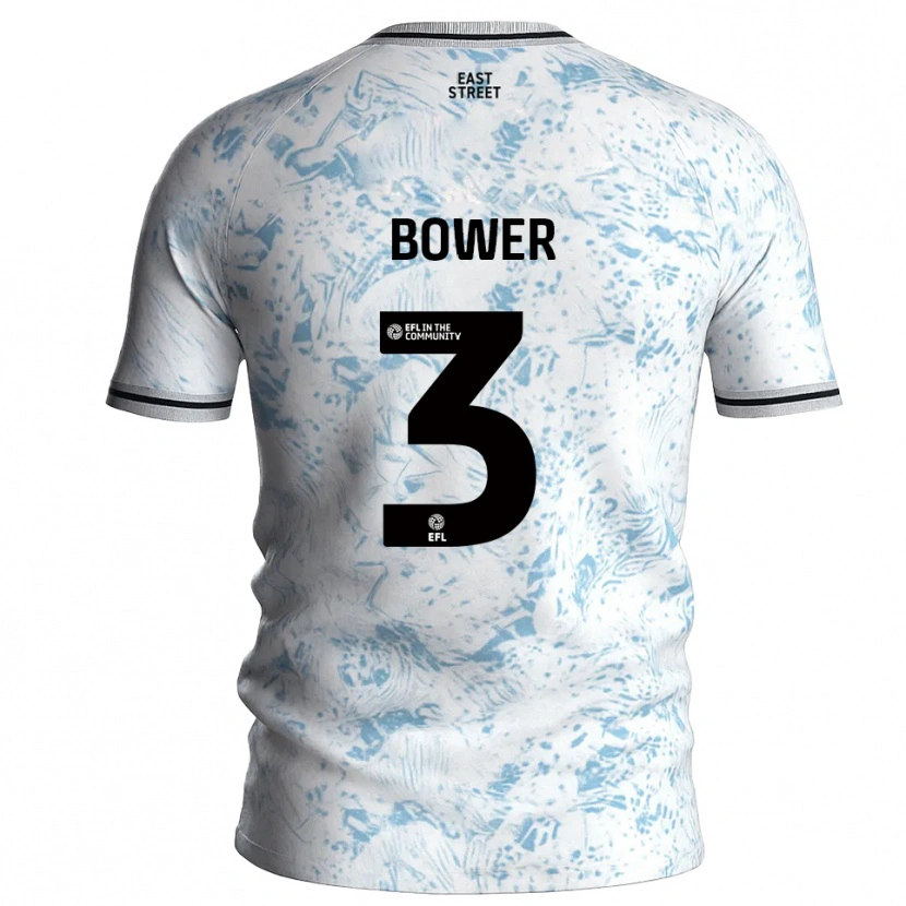 Danxen Bambino Maglia Toby Bower #3 Bianco Azzurro Cielo Kit Gara Away 2025/26 Maglietta