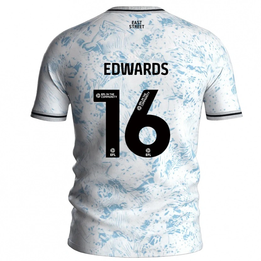 Danxen Bambino Maglia Josh Edwards #16 Bianco Azzurro Cielo Kit Gara Away 2025/26 Maglietta