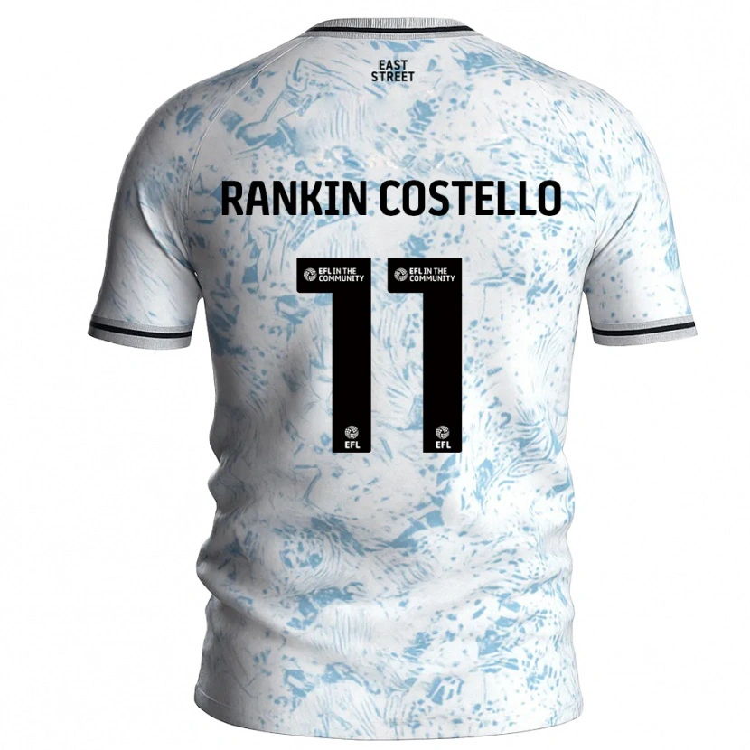 Danxen Bambino Maglia Joe Rankin-Costello #11 Bianco Azzurro Cielo Kit Gara Away 2025/26 Maglietta