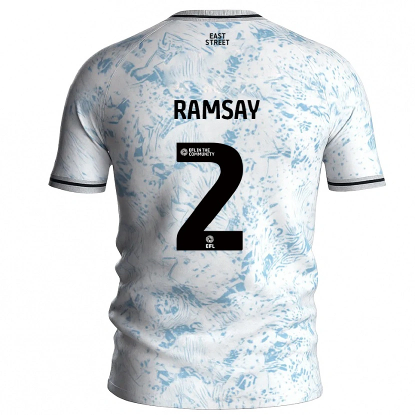 Danxen Bambino Maglia Kayne Ramsay #2 Bianco Azzurro Cielo Kit Gara Away 2025/26 Maglietta