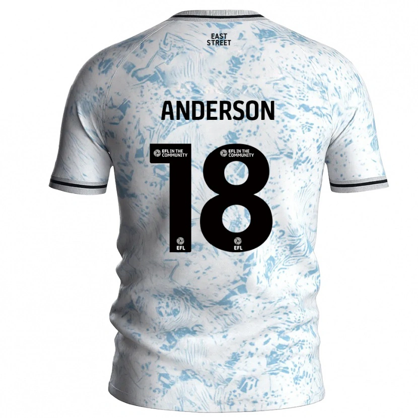 Danxen Bambino Maglia Karoy Anderson #18 Bianco Azzurro Cielo Kit Gara Away 2025/26 Maglietta