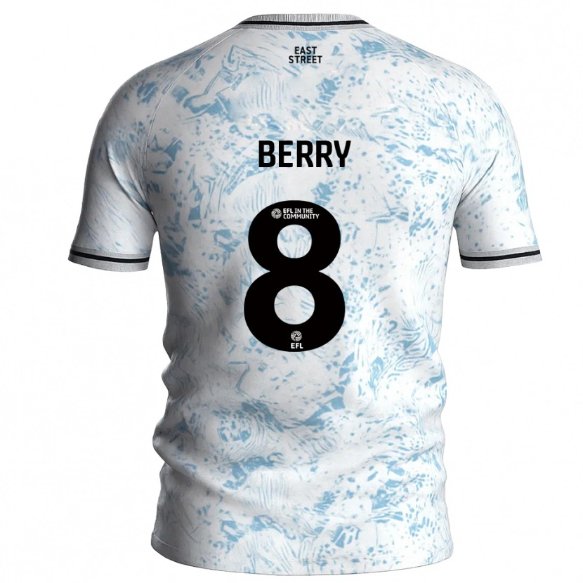 Danxen Bambino Maglia Luke Berry #8 Bianco Azzurro Cielo Kit Gara Away 2025/26 Maglietta