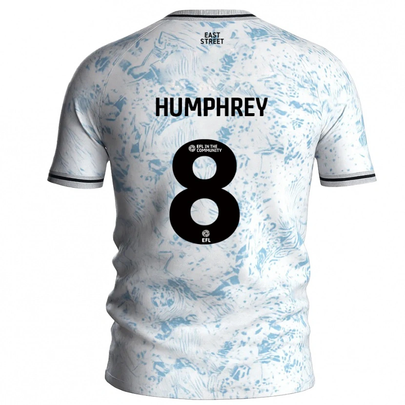 Danxen Bambino Maglia Carla Humphrey #8 Bianco Azzurro Cielo Kit Gara Away 2025/26 Maglietta
