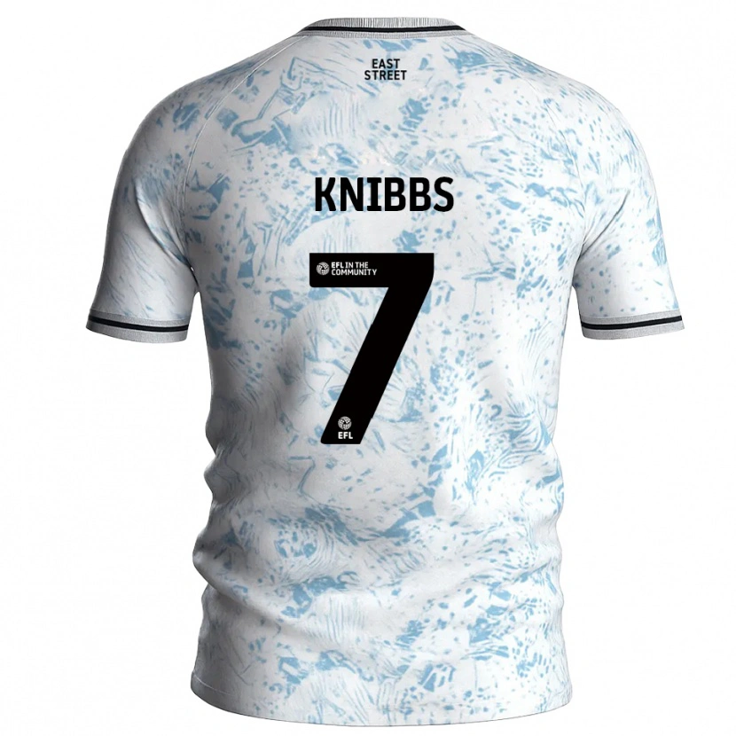 Danxen Bambino Maglia Harvey Knibbs #7 Bianco Azzurro Cielo Kit Gara Away 2025/26 Maglietta