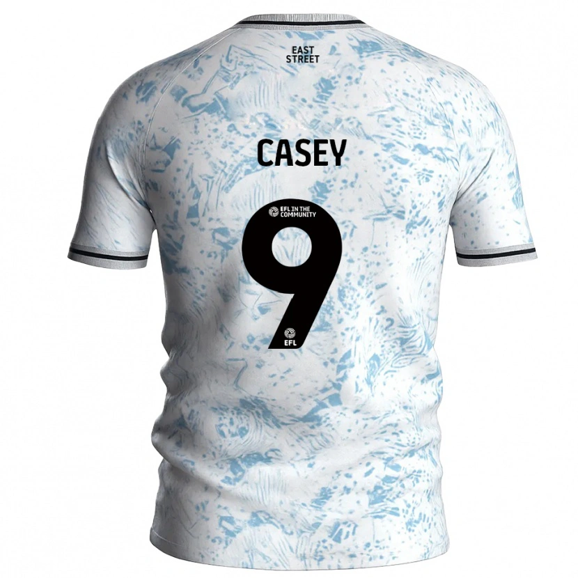 Danxen Bambino Maglia Patrick Casey #9 Bianco Azzurro Cielo Kit Gara Away 2025/26 Maglietta
