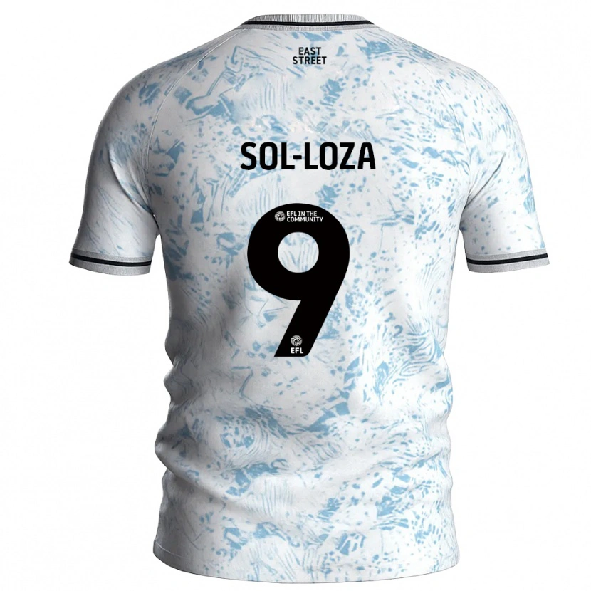 Danxen Bambino Maglia Emmanuel Sol-Loza #9 Bianco Azzurro Cielo Kit Gara Away 2025/26 Maglietta