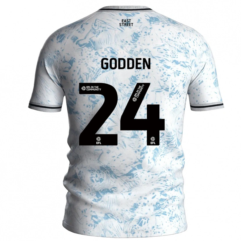 Danxen Bambino Maglia Matty Godden #24 Bianco Azzurro Cielo Kit Gara Away 2025/26 Maglietta