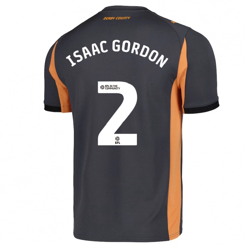 Danxen Bambino Maglia Isaac Gordon #2 Grigio Arancione Nero Kit Gara Away 2025/26 Maglietta