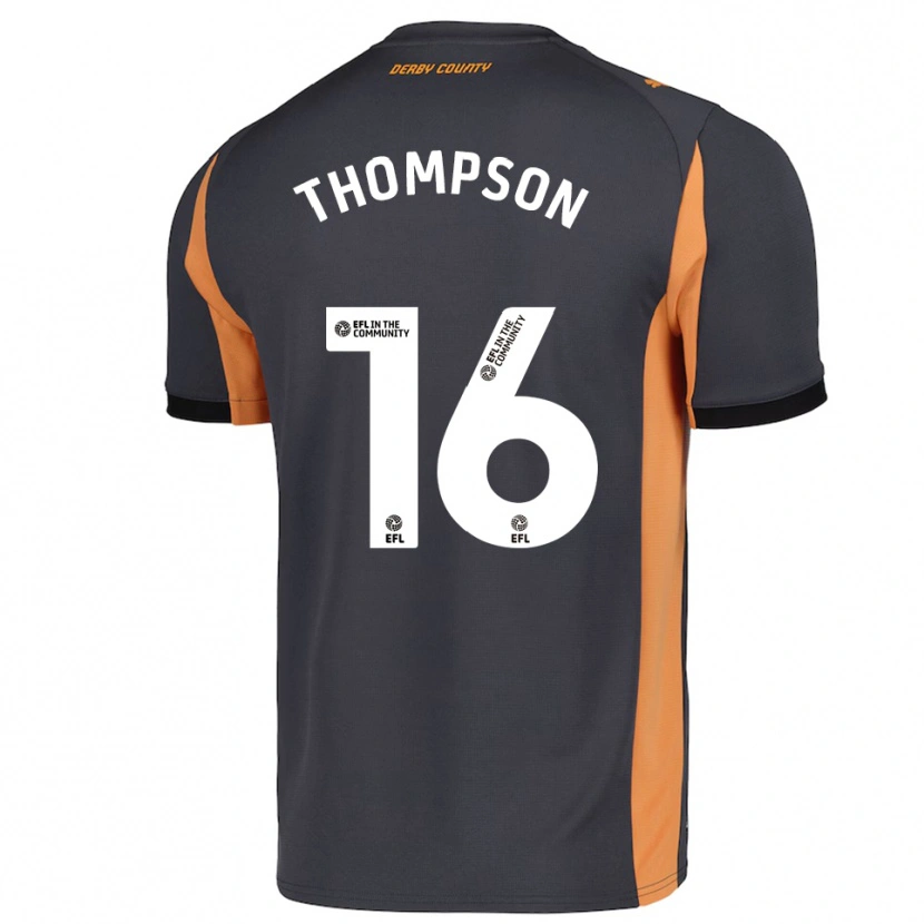 Danxen Bambino Maglia Liam Thompson #16 Grigio Arancione Nero Kit Gara Away 2025/26 Maglietta