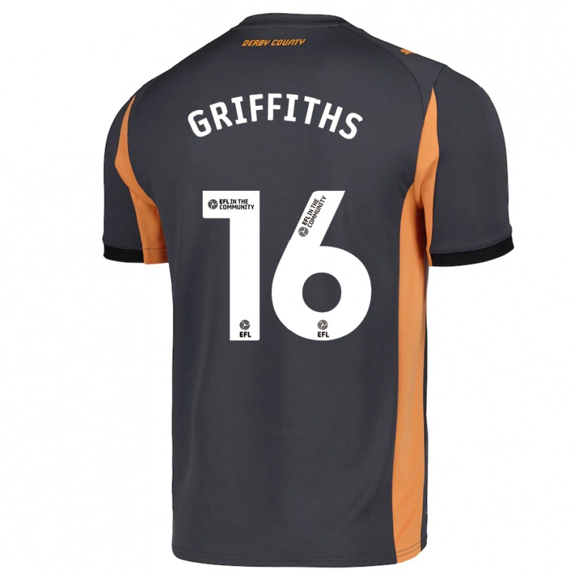 Danxen Bambino Maglia Euan Griffiths #16 Grigio Arancione Nero Kit Gara Away 2025/26 Maglietta