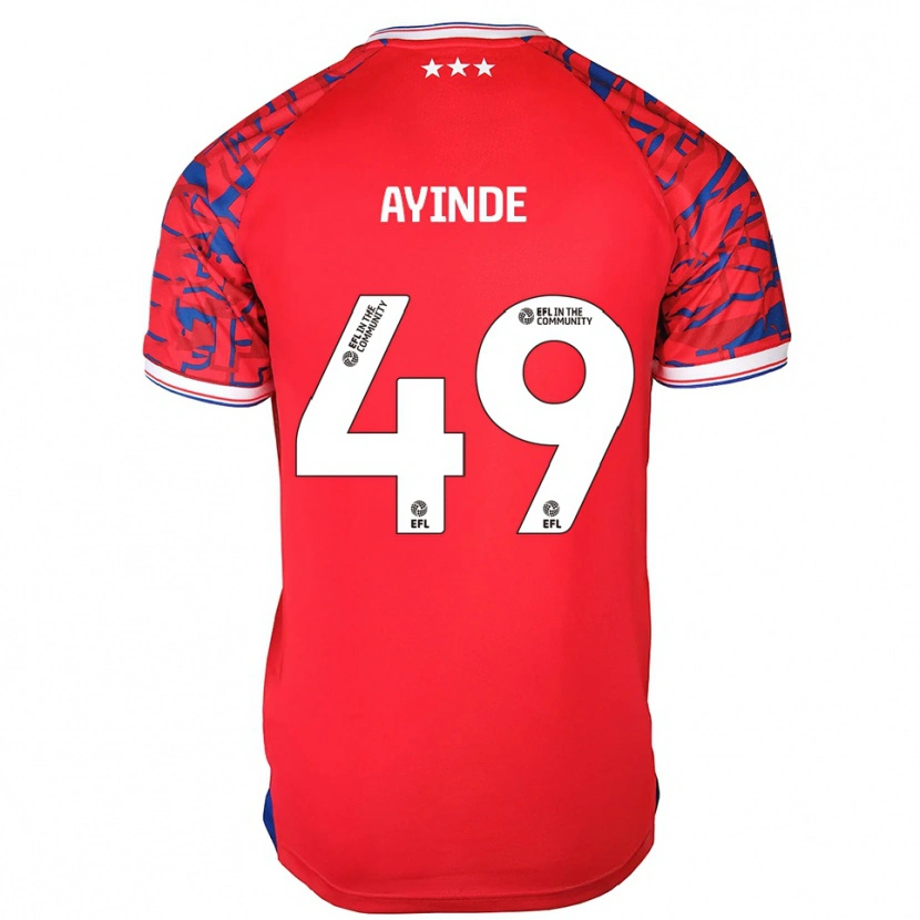 Danxen Bambino Maglia Leon Ayinde #49 Rosso Blu Kit Gara Away 2025/26 Maglietta