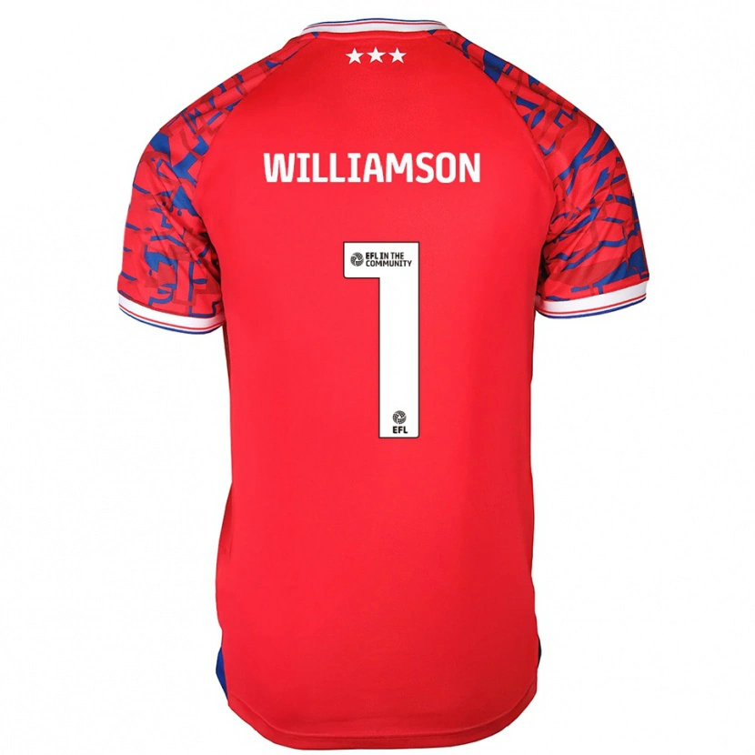 Danxen Bambino Maglia Woody Williamson #1 Rosso Blu Kit Gara Away 2025/26 Maglietta