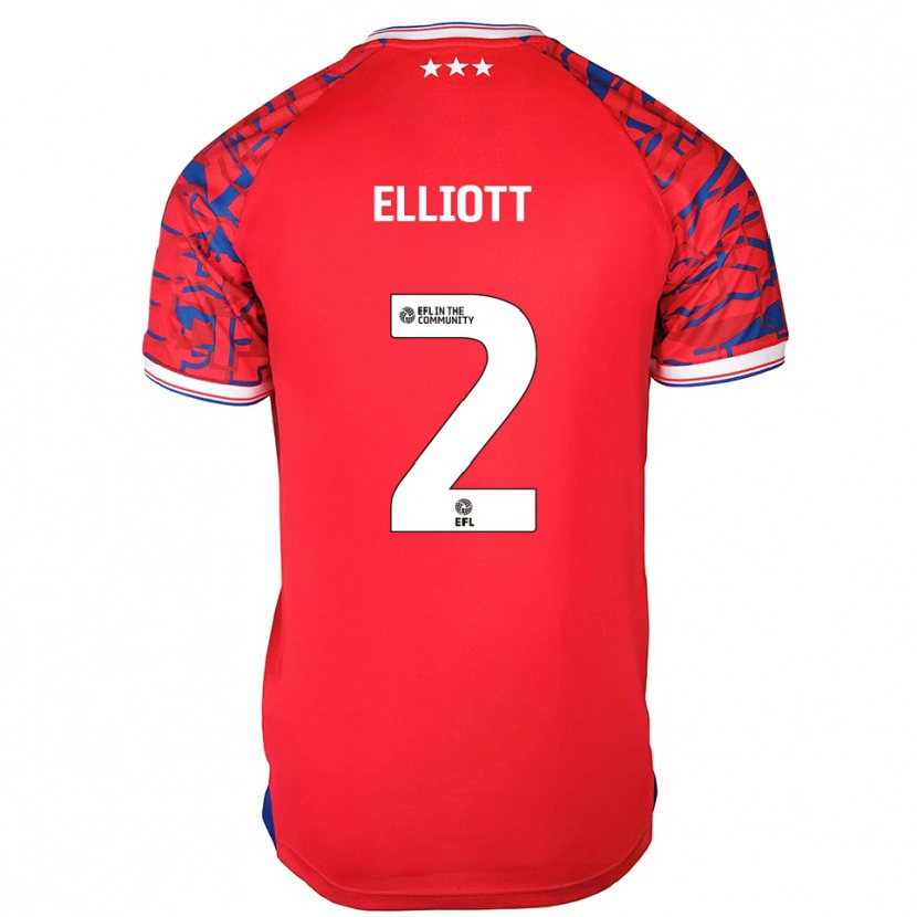 Danxen Bambino Maglia Leon Elliott #2 Rosso Blu Kit Gara Away 2025/26 Maglietta