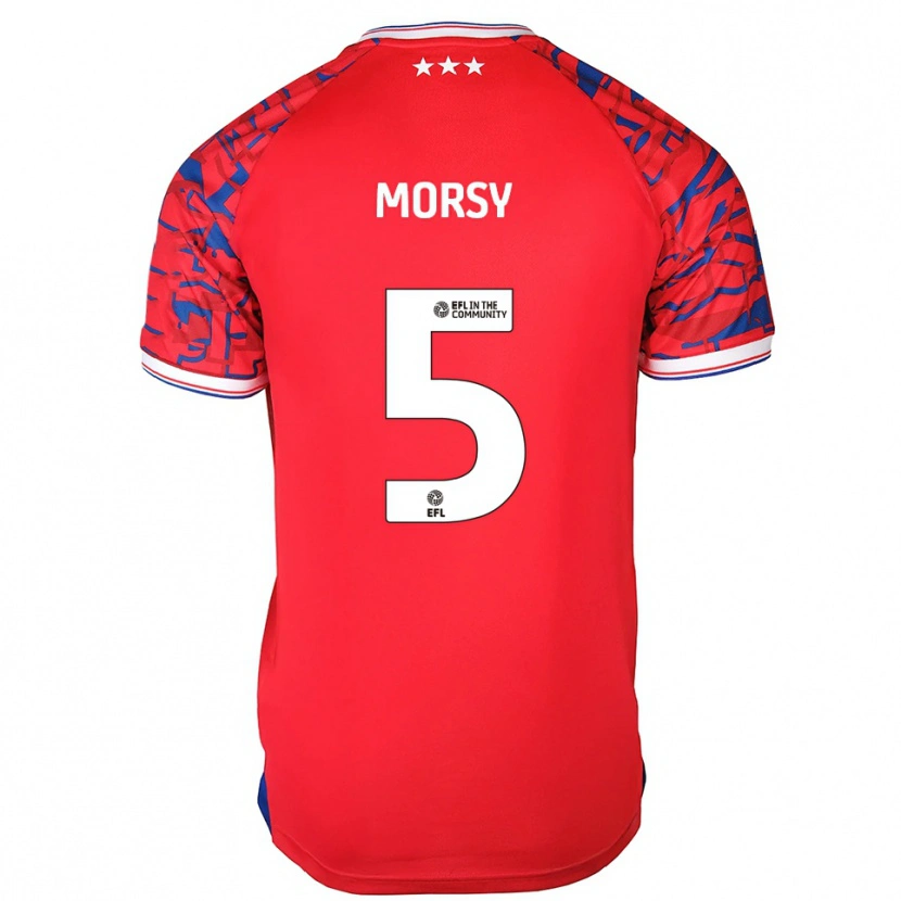 Danxen Bambino Maglia Samy Morsy #5 Rosso Blu Kit Gara Away 2025/26 Maglietta