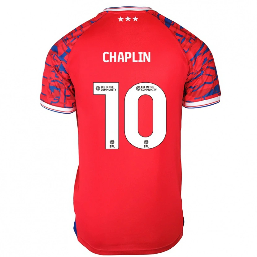 Danxen Bambino Maglia Conor Chaplin #10 Rosso Blu Kit Gara Away 2025/26 Maglietta