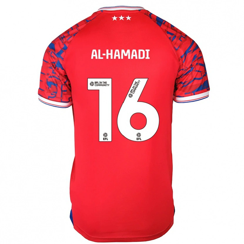 Danxen Bambino Maglia Ali Al-Hamadi #16 Rosso Blu Kit Gara Away 2025/26 Maglietta