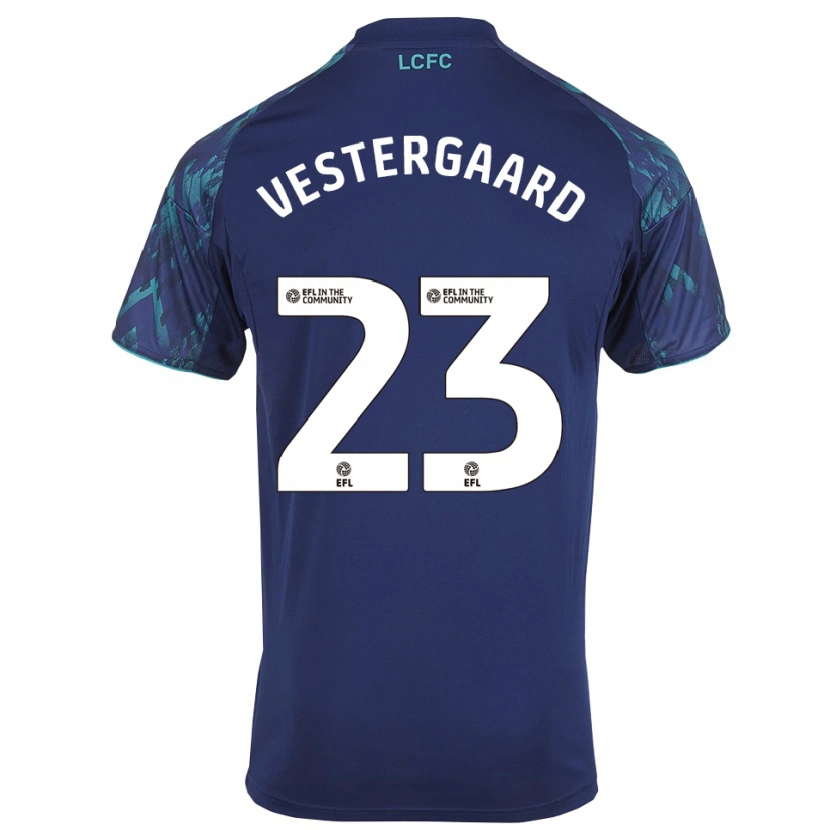 Danxen Bambino Maglia Jannik Vestergaard #23 Blu Marino Verde Bianco Kit Gara Away 2025/26 Maglietta