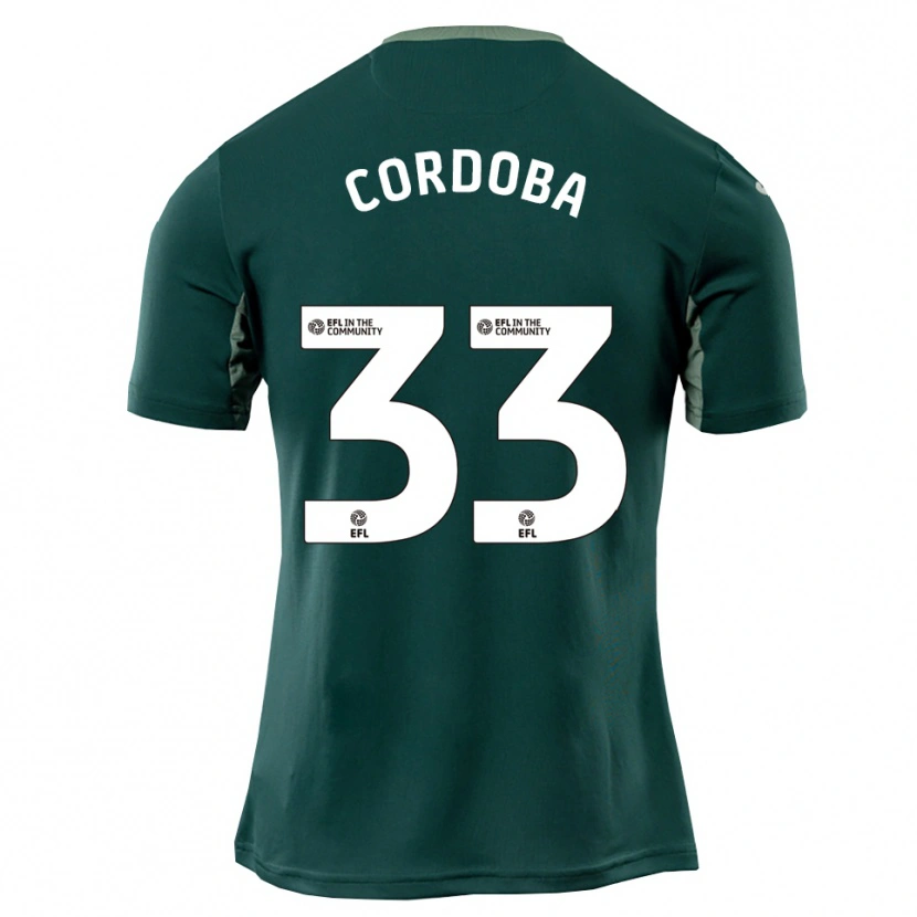 Danxen Bambino Maglia José Córdoba #33 Verde Bianco Viola Kit Gara Away 2025/26 Maglietta