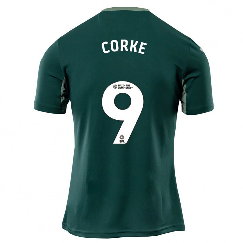 Danxen Bambino Maglia Finn Corke #9 Verde Bianco Viola Kit Gara Away 2025/26 Maglietta