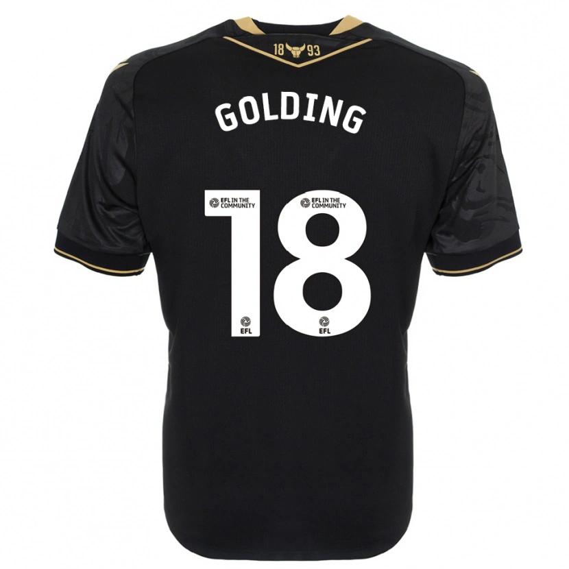 Danxen Bambino Maglia James Golding #18 Nero Oro Kit Gara Away 2025/26 Maglietta