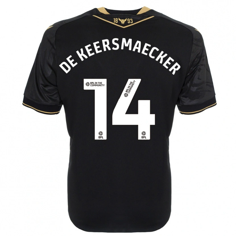 Danxen Bambino Maglia Brian De Keersmaecker #14 Nero Oro Kit Gara Away 2025/26 Maglietta