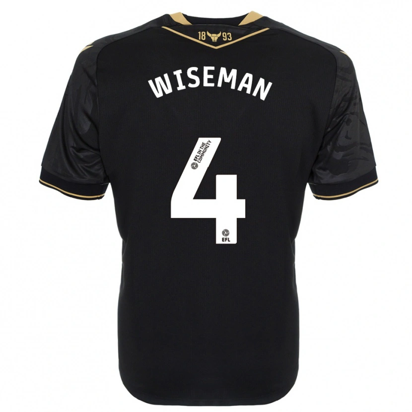 Danxen Bambino Maglia Kate Wiseman #4 Nero Oro Kit Gara Away 2025/26 Maglietta
