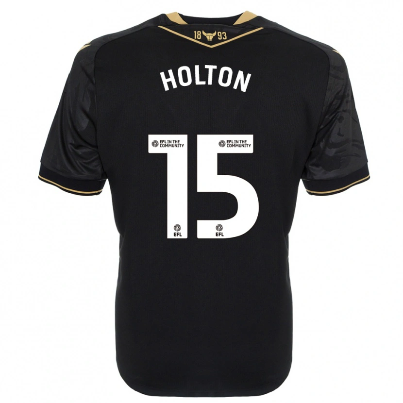 Danxen Bambino Maglia Josh Holton #15 Nero Oro Kit Gara Away 2025/26 Maglietta