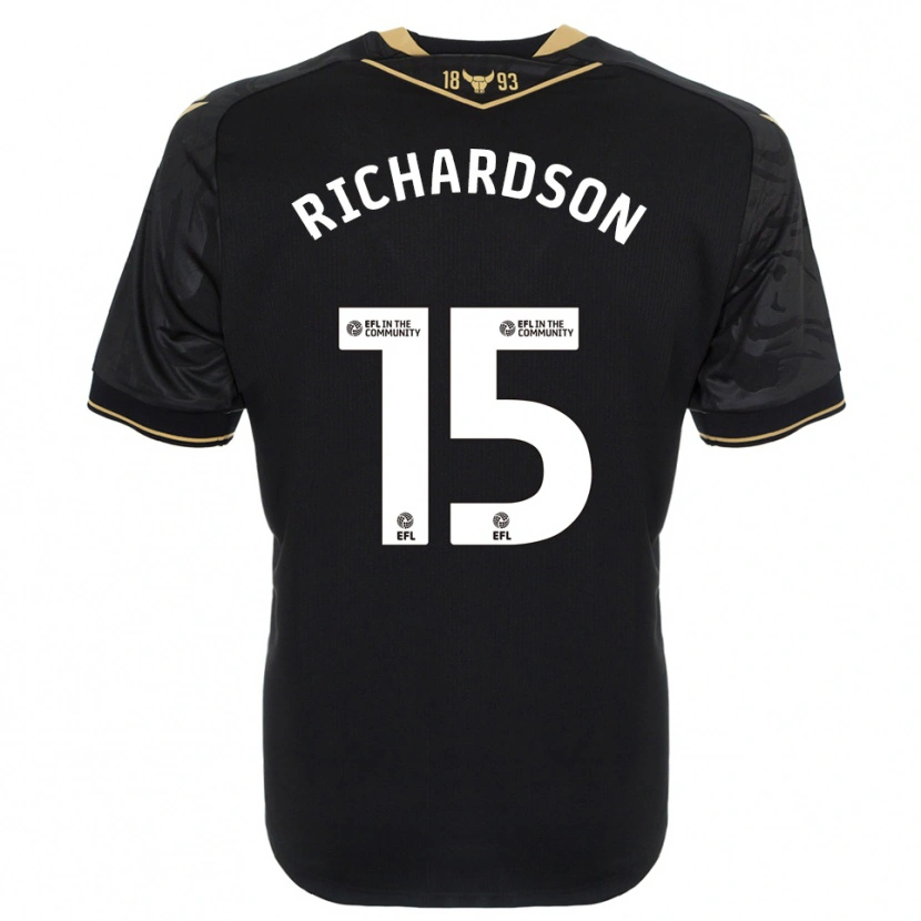 Danxen Bambino Maglia Ellie-Mae Richardson #15 Nero Oro Kit Gara Away 2025/26 Maglietta