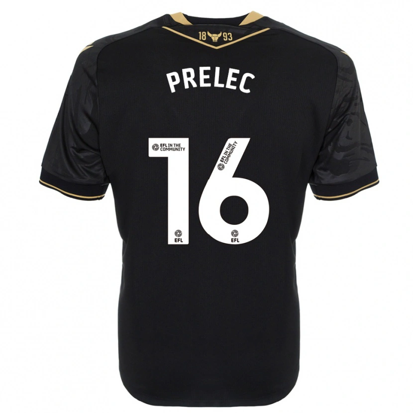 Danxen Bambino Maglia Nik Prelec #16 Nero Oro Kit Gara Away 2025/26 Maglietta