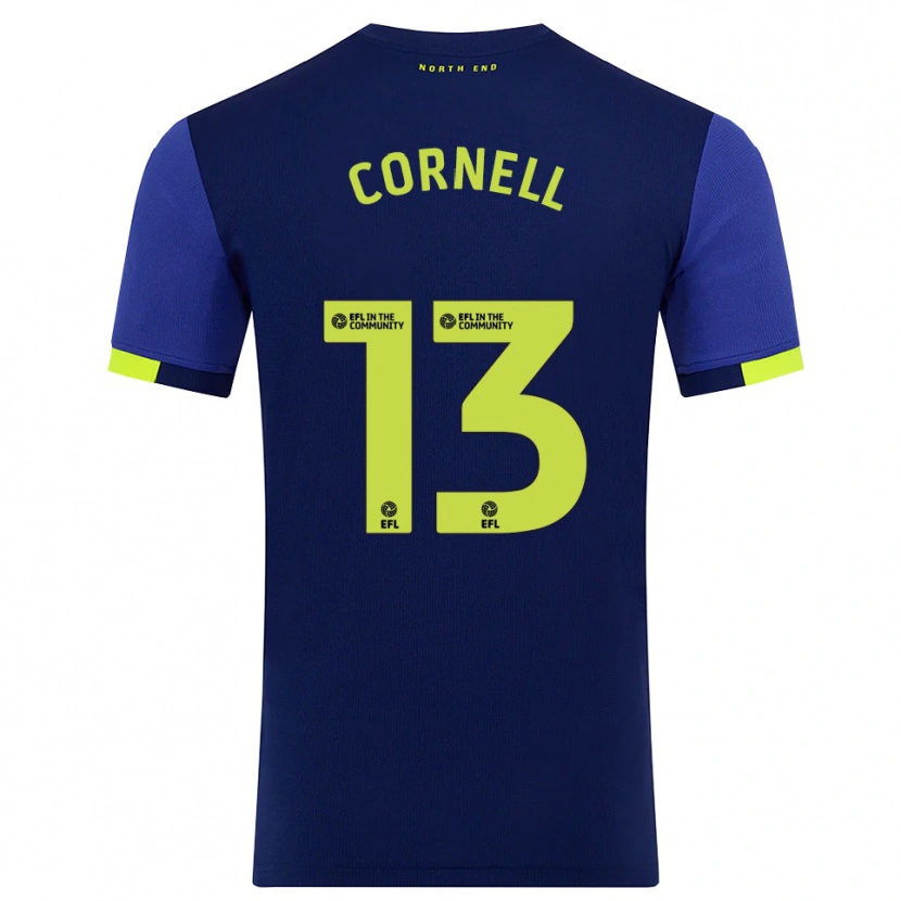 Danxen Bambino Maglia David Cornell #13 Blu Marino Giallo Kit Gara Away 2025/26 Maglietta