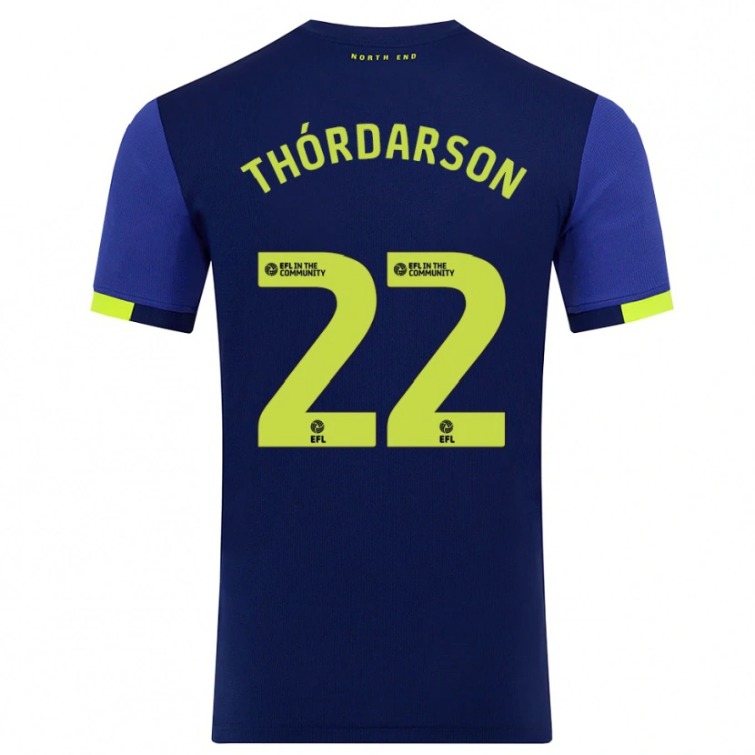 Danxen Bambino Maglia Stefán Teitur Thórdarson #22 Blu Marino Giallo Kit Gara Away 2025/26 Maglietta