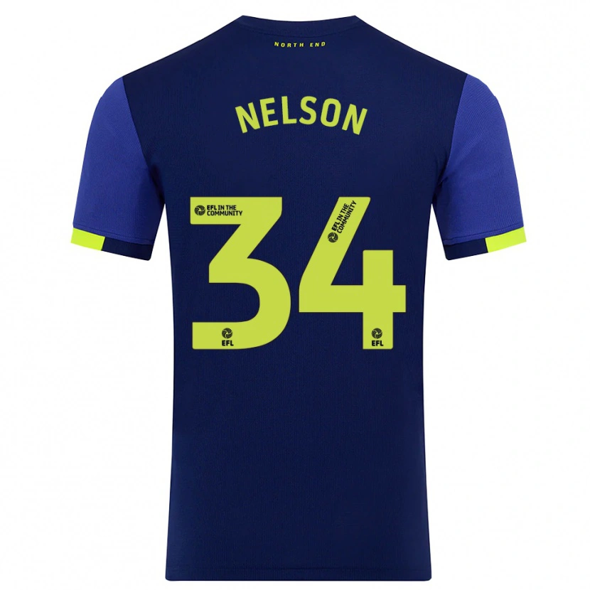 Danxen Bambino Maglia Kitt Nelson #34 Blu Marino Giallo Kit Gara Away 2025/26 Maglietta